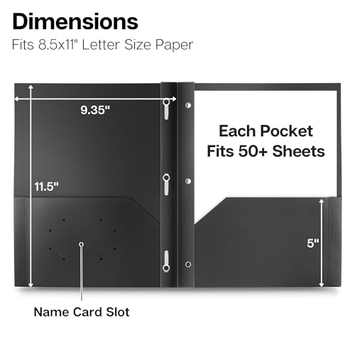 Dunwell Plastic Folders with 3 Prongs, (24 Pack, Black), 2-Pocket Folders with Fasteners, Durable Acid-Free Poly for Long Term Use, Includes Labels - color: Black, size: 24 Pack