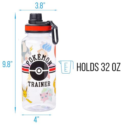 Silver Buffalo Pokémon Trainer Icons Twist, Plastic Water Bottle, 32oz | Spout, Includes Sticker Set, You Stick Yourself, 0.95 Liters - color: Pokemon Trainer