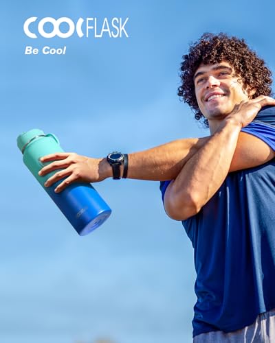 Coolflask 40 oz Water Bottle Insulated with Straw & 3 Leakproof Lids | Water Flask Stainless Steel Triple-Wall Vacuum,Cold 48+h,Dishwasher Safe,Wide Mouth, BPA-Free,Carrier Bag,for Gym,Hiking - color: Pacific Prince, size: 40 Ounces