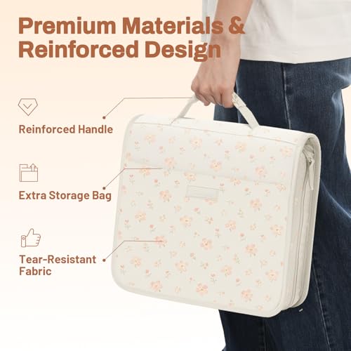 Zipper Binder with Handle, 1.5 Inch O-Ring, 325 Pages Capacity, with 5-Tab Expanding File Folder for Classified Storage, for Middle School Students, Pink Little Flower - color: Pink Little Flower