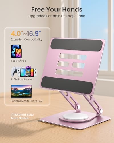 LOXP Metal Tablet Stand, 360 Rotating iPad Stand with Heavy-Duty Base, Tablet Holder Compatible with 4.7-16.9" Device, iPad Pro Air Mini, Kindle, Surface Tablet, Portable Monitors - Purplish Pink - color: Purplish Pink