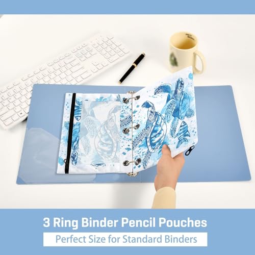 Kcldeci Pencil Pouch for 3 Ring Binder, Tropical Fish and Sea Turtle 2 Pack Binder Pencil Pouch with Clear Window Pencil Bags with Zipper Pencil Case for Binder - color: A05