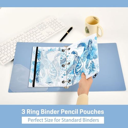 Kcldeci Pencil Pouch for 3 Ring Binder, Tropical Fish and Sea Turtle 2 Pack Binder Pencil Pouch with Clear Window Pencil Bags with Zipper Pencil Case for Binder - color: A05
