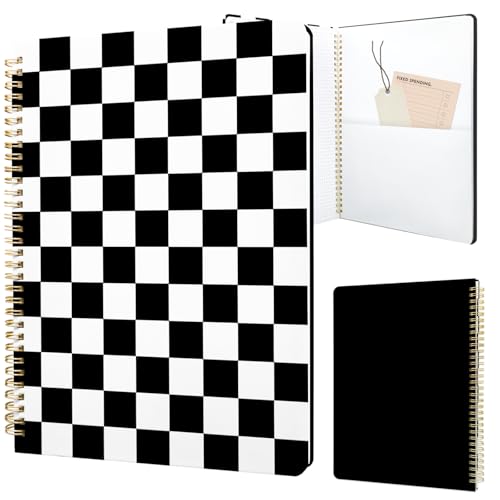 Cute Spiral Notebook journal A4 Aesthetic Pretty Design for Women Girls Kawaii with Pocket, 8.5 x 11 inch, Graph, Black Plaid - color: Black Plaid, style: Graph