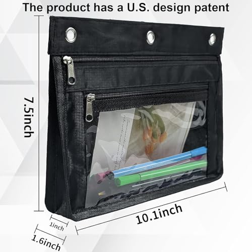 YoeeJob 18 Pack 1 Inch Expandable Zipper Pencil Pouches with Clear Window for 3 Ring Binder, Suitable for School & Office（Black） - color: Black