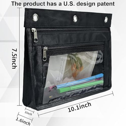 YoeeJob 18 Pack 1 Inch Expandable Zipper Pencil Pouches with Clear Window for 3 Ring Binder, Suitable for School & Office（Black） - color: Black