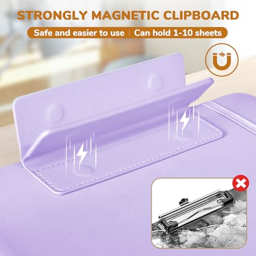 JoyCat 3 Ring Binder Clipboard with Storage,12.4"x10.2"Magnetic Clipboard Folder with 5 Expandable Folders,Refillable Lined Notepad (11" x 8.5"),Ideal for School Office Nursing(Purple) - color: Purple