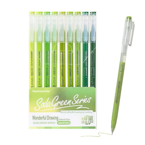 9 Colored Gel Pens Set, 0.6mm Fine Point for Black Paper & White Paper, Pens for Journaling, Adult Coloring Books, Bible, Drawing, Note Taking, Art & Journaling Supplies（Soda Green） - color: Soda Green