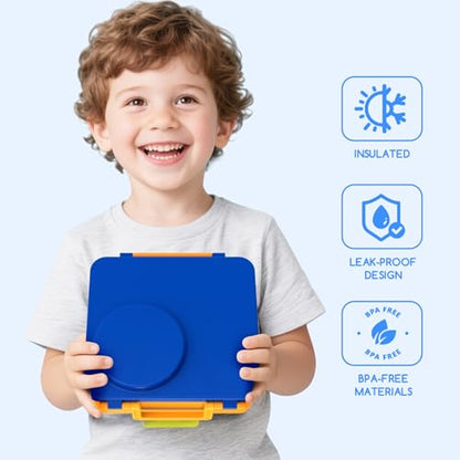 Bento Box for Kids - Leak-Proof Bento Lunch Box with Insulated Thermo Food Jar - 4 Compartments, 1 Removable Divider, 1 Spoon, 1 Fork - Dishwasher Safe, BPA-Free (Blue) - color: Blue