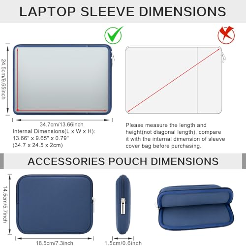 RAINYEAR Laptop Sleeve Case Compatible with 13.3 Inch Notebook Computer Chromebook 14" MacBook Pro/Max M1 M2 M3 M4 M5 Cover Soft Bag with Front Pocket & Accessories Pouch (Navy Blue, Upgraded Version) - color: Navy Blue(Upgraded Version), size: 13"-13.3"