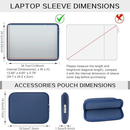 RAINYEAR Laptop Sleeve Case Compatible with 13.3 Inch Notebook Computer Chromebook 14" MacBook Pro/Max M1 M2 M3 M4 M5 Cover Soft Bag with Front Pocket & Accessories Pouch (Navy Blue, Upgraded Version) - color: Navy Blue(Upgraded Version), size: 13"-13.3"