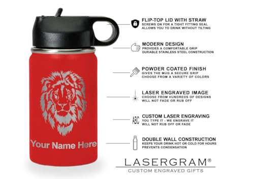 LaserGram Personalized Water Bottle, Grad Cap Class of 2023, 2024, 2025, 2026, 2027, Stainless Steel Double Wall Vacuum Insulated with Flip Top Straw, Custom Engraved Gift (12oz / 335ml Red) - color: Red, size: 12 Ounces