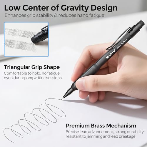 Nicpro 0.7 mm Mechanical Pencil Set with Case, 3PCS HD1000 Mechanical Pencils 0.7 With 6 Tube HB Lead Refills, Eraser, Weatherproof Barrel for Outdoor Writing Drafting Drawing Sketching - style: 0.7mm(3 Pcs)