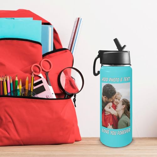 Personalized Photo Water Bottle, Custom Stainless Steel Insulated Sport Water Bottle with Pictures Text, Customized Sport Tumbler Gifts for Men Women Kids Birthday Anniversary Christmas, 18 OZ - color: # design 01 pic