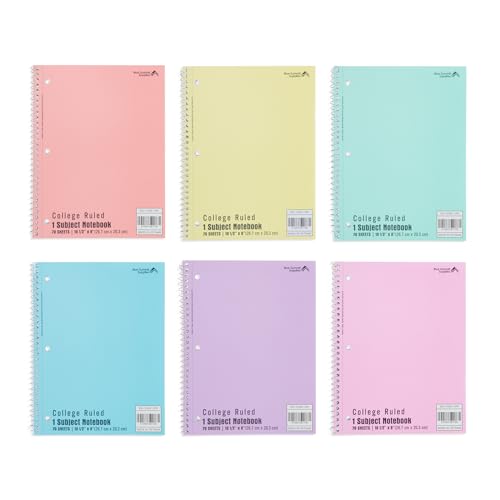 Blue Summit Supplies 6 Spiral Notebooks, College Ruled, Assorted Pastel | 8 x 10.5 in, 70 sheets each, 3 hole punched, perforated, pastel covers, for school and note taking - size: 6 Pack