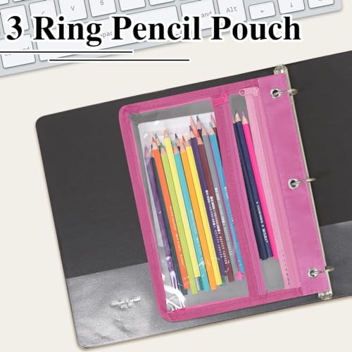 YoeeJob Pencil Pouch for 3 Ring Binder with 1.5 inch Expandable Large Capacity, Double Pockets Zipper Pencil Case, Pencil Binder Pouch for School Office Home,Pink - color: pink
