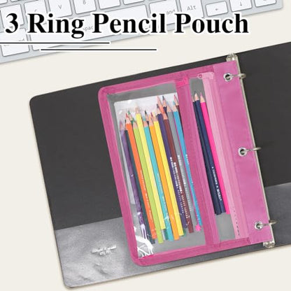 YoeeJob Pencil Pouch for 3 Ring Binder with 1.5 inch Expandable Large Capacity, Double Pockets Zipper Pencil Case, Pencil Binder Pouch for School Office Home,Pink - color: pink