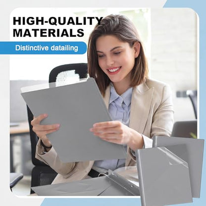 Teling Clear Report Cover with 3 Prongs, Plastic Report Presentation Folders 90 Sheet Capacity Resume Document Covers for School Office(Grey,24 Pcs) - color: Grey
