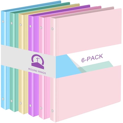 Fulmoon 6 Pack Plastic 3 Ring Binder Assorted Colors Economy Flexible Round Ring Presentation Binders with Pocket for Office School Meeting(1 Inch,Pastel Colors) - color: Multicolor, size: 1 Inch