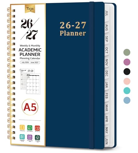 Planner 2026-2027, 6.3" x 8.5" Weekly and Monthly Academic Year Planner Calendar, July 2026 - June 2027, Hardcover Large School Planning Agenda With Tabs, Perfect for School & Office Supplies, A5, Navy Blue - color: F-Navy Blue, size: A5(6.3"x8.5")