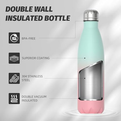 WATERSY Stainless Steel Water Bottle, 17oz/500ml Insulated Pink Bottle Keeps Drink Cold and Hot, BPA Free for School, Gym, Travel, Sports - color: Gradual Pink
