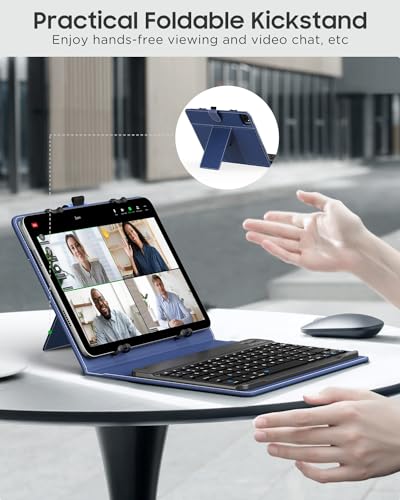 MoKo Universal Tablet Case with QWERTY Keyboard for 9",9.7",10.1",10.2",10.4",10.5",10.9",11" Tablets, with Removable Wireless Bluetooth Keyboard&Pen Holder for iPad, Samsung, Fire, Pixel, Dark Blue - color: Dark Blue