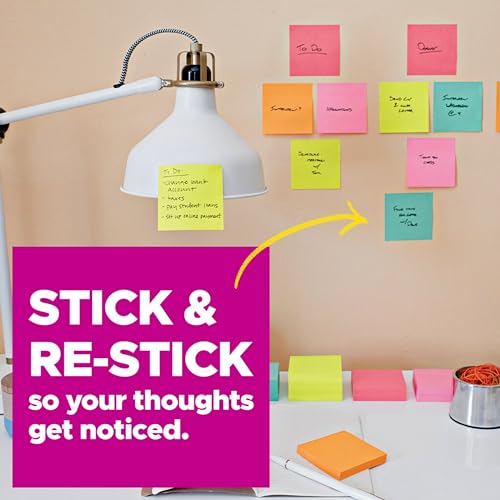 Post-it Super Sticky Notes, 3 in. x 8 in., Energy Boost Collection – 2 Pads/Pack, 45 Sheets/Pad – Lined, Recyclable, Assorted Colors