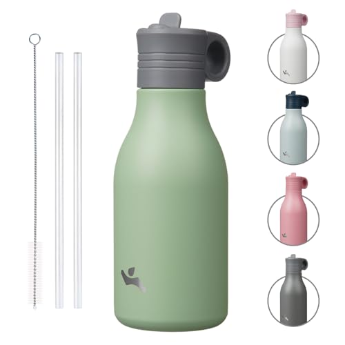 Konokyo 25oz Insulated Travel Water Bottle with Straw, Macaron Green | Stainless steel, BPA free, leak proof, double wall, dishwasher safe. Reusable for gym, workouts, and daily use - color: Macaron Green, size: 12 Ounces