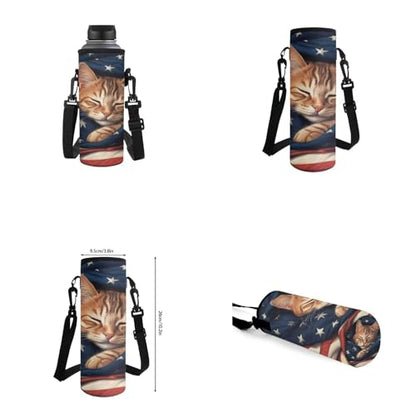 American Flag Cat Backpack for Girls Boys Backpack with Lunch Box Water Bottle Holder and Soft Pencil Pouch 4PCS Set Cute Bookbag with Front Pocket for School 17 inch Large School Bag for Kids - color: American Flag Cat
