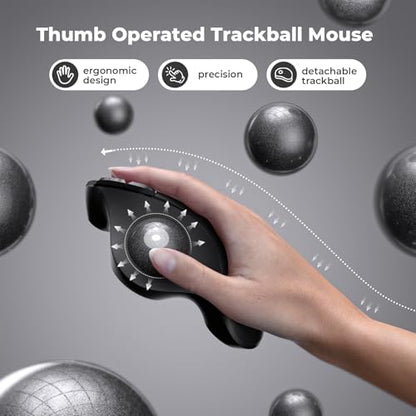 seenda Wireless Trackball Mouse, Ergonomic Bluetooth Rollerball Mouse Rechargeable, 3 Device Connection Optical Mice Adjustable DPI Thumb Control Mice Compatible for PC/Laptop/Windows/Mac - Black - color: Black