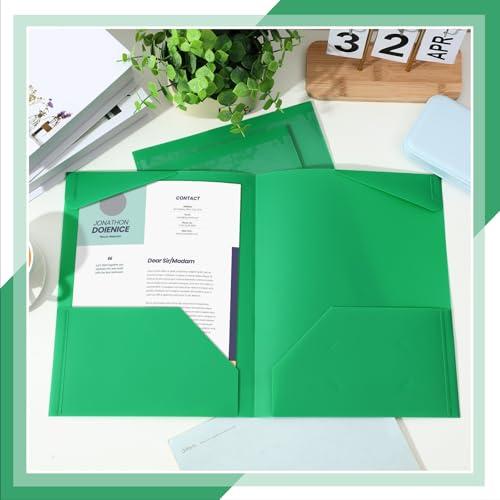 Henoyso 18 Pack Green Plastic Folders with Clear Front Pockets Heavy Duty File Folders with 2 Pockets and Card Slot for Student Communication School Office Presentation Report - color: Green