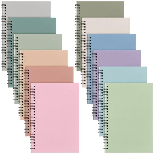 Fuutreo 12 Pcs Spiral Notebook for Work A5 8.3 x 5.7 Inch College Ruled Spiral Journal Notebook Kraft Cover Ruled Paper, 12 Color, 60 Sheets, 120 Pages for Office School(Pastel Color,Classic) - color: Pastel Color