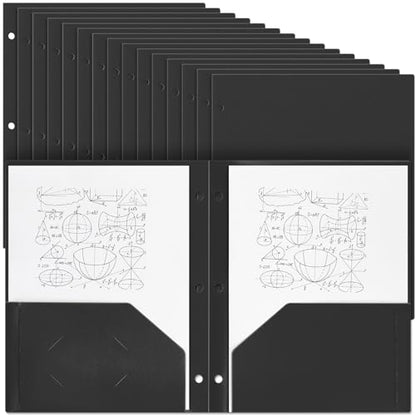 Yeaqee 50 Pcs Plastic Folders with Pockets Bulk 3 Hole Punched 2 Pocket File Folders for 3 Ring Binder Divider Folder for Notebooks, Durable Poly for Office Home (Black) - color: Black