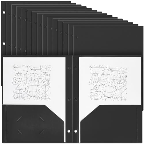Yeaqee 50 Pcs Plastic Folders with Pockets Bulk 3 Hole Punched 2 Pocket File Folders for 3 Ring Binder Divider Folder for Notebooks, Durable Poly for Office Home (Black) - color: Black