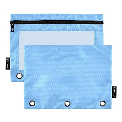 MCHIVER Light Blue Pencil Pouch for 3 Ring Binder Pencil Pouches with Zippers Clear Window Binder Pockets Pencil Bags for Work Office Daily 2 Packs - color: Light Blue