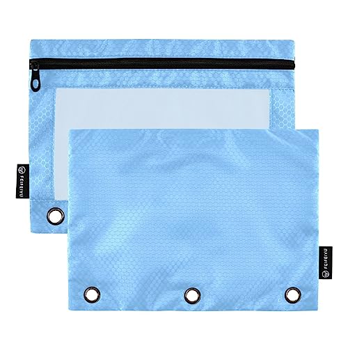 MCHIVER Light Blue Pencil Pouch for 3 Ring Binder Pencil Pouches with Zippers Clear Window Binder Pockets Pencil Bags for Work Office Daily 2 Packs - color: Light Blue
