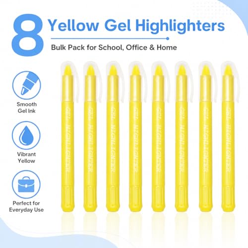 Yellow Gel Bible Highlighters, 8 Pack No Bleed Gel Highlighter Markers, Yellow Highlighters for Bible Study, Journaling, Notes, School and Office Use
