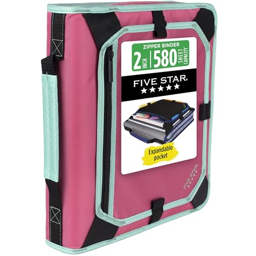 Five Star Zipper Binder 2 Inch O-Rings Case Organiser with Expansion Panel and 5-Tab Expanding File Folder, 580 Sheet Capacity, Taffy Twist (290520L) - color: Taffy Twist, size: 1 Pack
