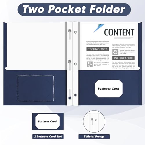 Two Pocket Folders, PANDRI 60 Pack Two Pocket Folders with Prongs, 3 Prong Folders Designed for Office and Classroom, Letter Size Darkblue - color: Darkblue