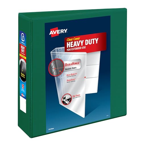 Avery Heavy-Duty View 3 Ring Binder, 3 Inch One Touch EZD Rings, 670-Sheet Capacity, 3.5 Inch Wide Spine, Customizable Clear Cover and Spine, 1 Green Binder (79109)