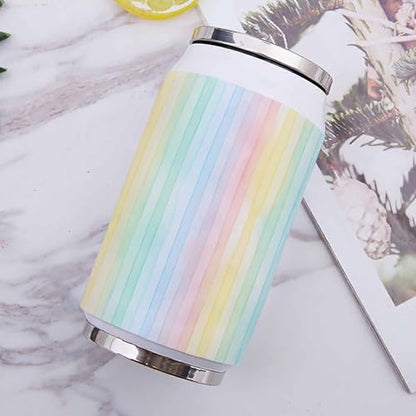 T&H XHome Stripes 14oz Stainless Steel Tumbler with Lid & Straw-Double Wall Vacuum Insulated Travel Mug Multi Stripe Farmhouse Watercolors Water Bottle Coffee Beverage Drinks Cup - size: 14 Ounces