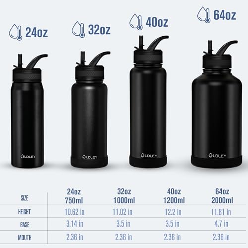 OLDLEY 32 oz Insulated Water Bottle With Straw, Stainless Steel Sports Water Cup Flask with 3 Lids(Straw, Spout and Handle Lid) Double Walled Travel Thermal Canteen Mug,Dark Rainbow - color: Dark Rainbow, size: 32 Ounces