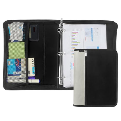Zipper Binder 1.5 Inch Round 3-Ring Binder, Zippered Grip Pockets Storage Bag Business Office Supplies for Men Women (Grey) - color: Grey