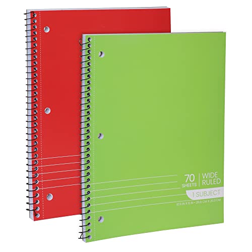 Manaloom Spiral Notebooks, 1-Subject Notebook, Wide Ruled Notebooks - 70 Sheets - 3 Hole Punched, Subject Notebooks for School Classroom, Home, Office - Perforated Pages, Assorted Colors - (2 Pack) - style: 2 Pack