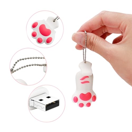 64GB USB 2.0 Flash Drive Cartoon Novelty Lovely Cat Paw Memory Stick Silicone Rubber Ainmal Pendrive White - color: Catpaw-white, size: 64GB 2.0