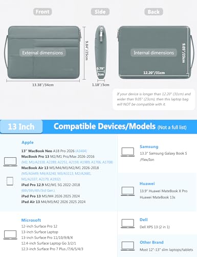 HYZUO 13 Inch Laptop Case Sleeve Bag for MacBook Air 13 M5 A3449 M4 M3 M2 M1 2026-2018, 13" MacBook Neo 2026 A3404, MacBook Pro 13 M2 M1 2026-2016, iPad Air/Pro 13, Surface Pro, XPS 13, Ash Blue - color: Ash Blue, size: 13 Inch