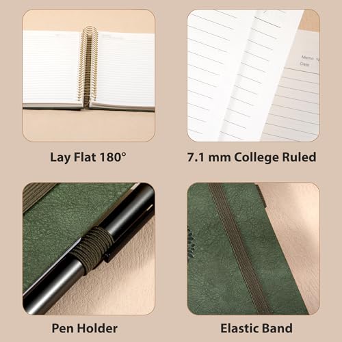 Yoment Hardcover Spiral Notebook 8.5" x 11" Leather 5 Subject Notebook College Ruled with Dividers Tabs 300 Pages Large Spiral Journal Notebooks for Work School Note-Taking Business, Green - color: Green