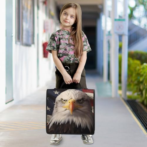 3 Ring Binder Zipper Binders American Flag Serious Eagle Expanding File Folder Bag with Shoulder Strap - color: Multicolored