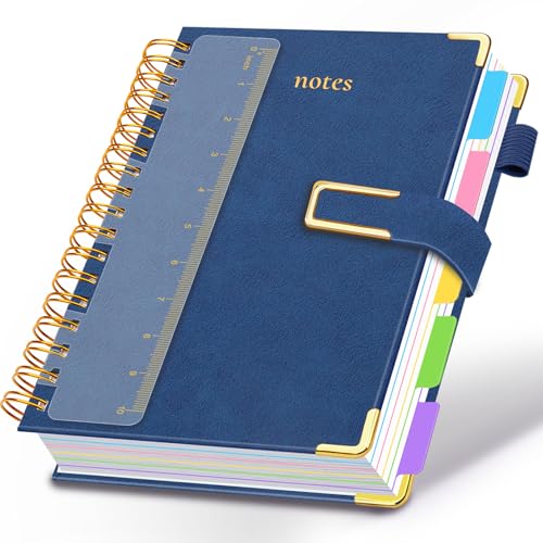 Hardcover Spiral Notebook College Ruled, 8.5"x11" Leather Journal Notebook with Magnetic Closure, 300 Pages 5 Subject Notebook with Dividers Tabs Journal for Women Men, Work, School(Dark Blue) - color: Dark Blue, size: A4-8.5"x11"