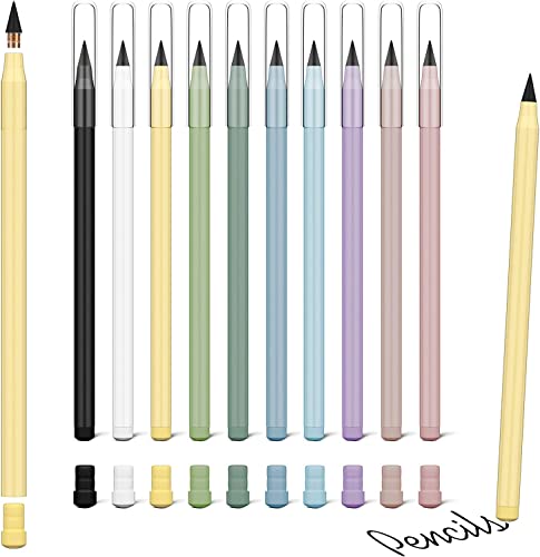 Ainiv Everlasting Pencil - Infinity Pencil with Eraser, Reusable with 10 Replaceable Nibs, Ideal for Home, Office, School and Drawing - color: 10PCS